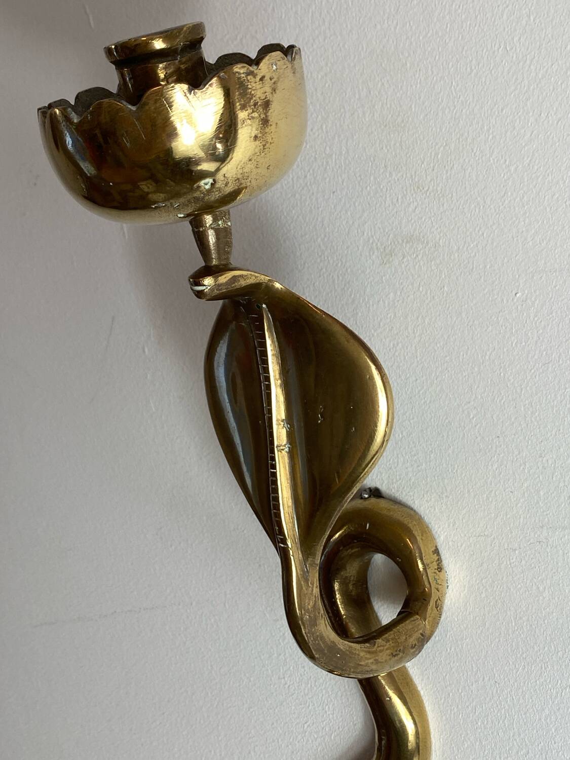 Large brass cobra wall candle holder