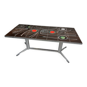 Mid-century coffee table – ceramic and chrome