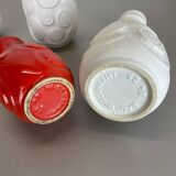 Set of 4 Red-White Fat Lava Op Art Pottery Vases by Bay Ceramics, Germany