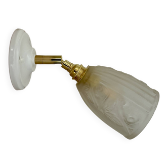 Vintage art deco tulip wall light in frosted glass, rose decorations