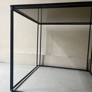 Black metal and smoked glass wire coffee table, 1970s design