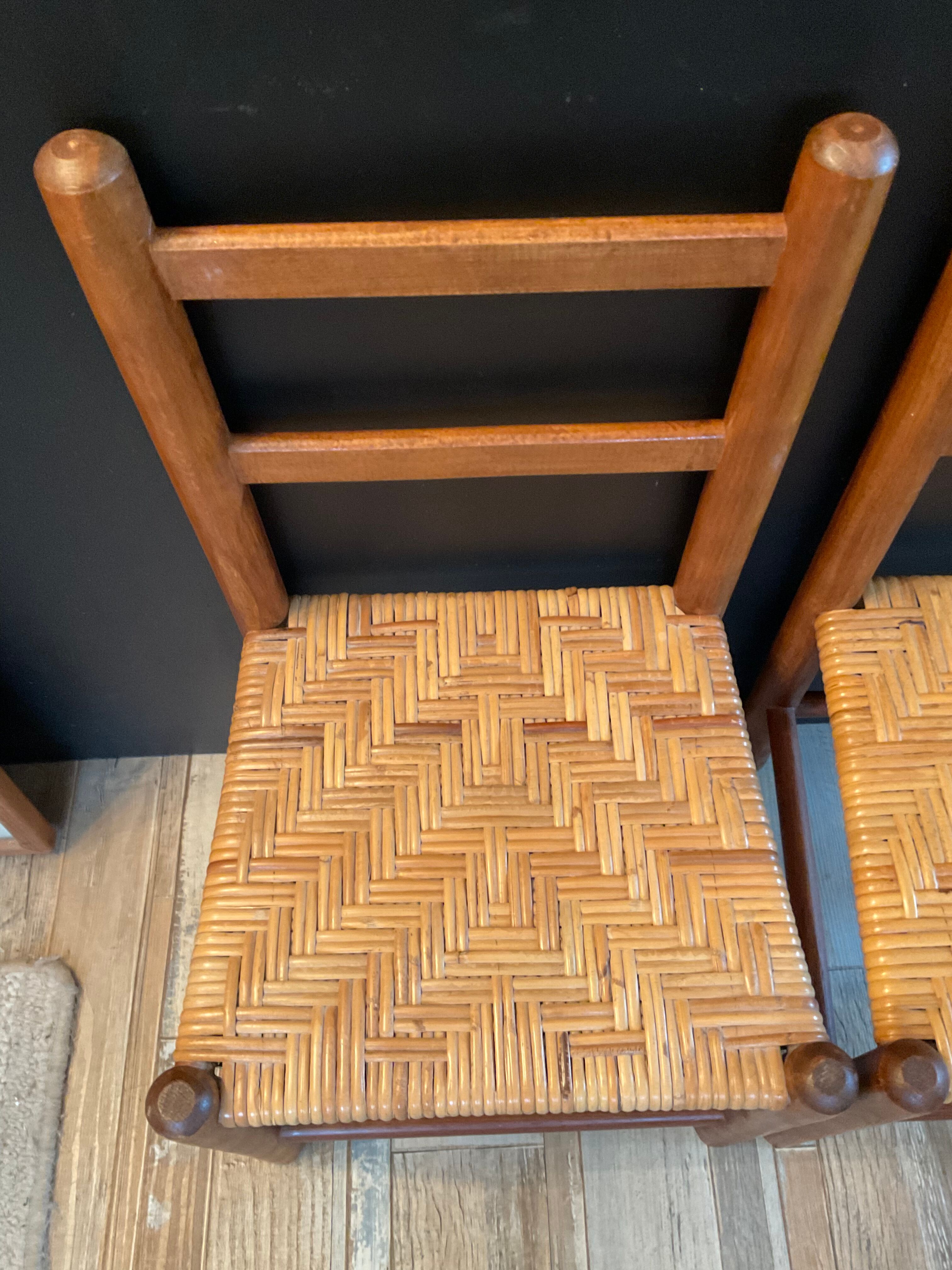 Paire de chaises enfant vintage en bois et rotin