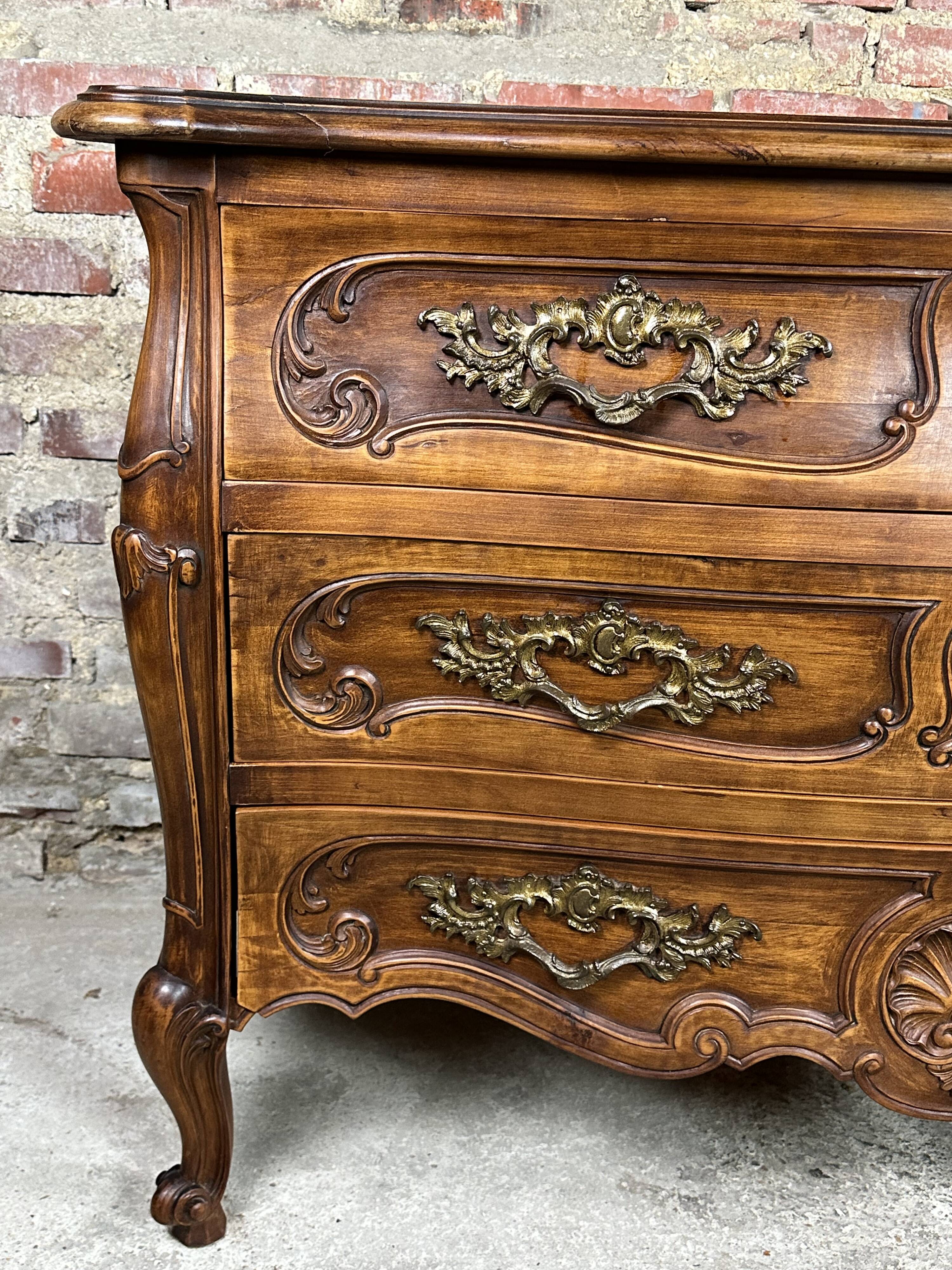Louis XV style curved walnut chest of drawers