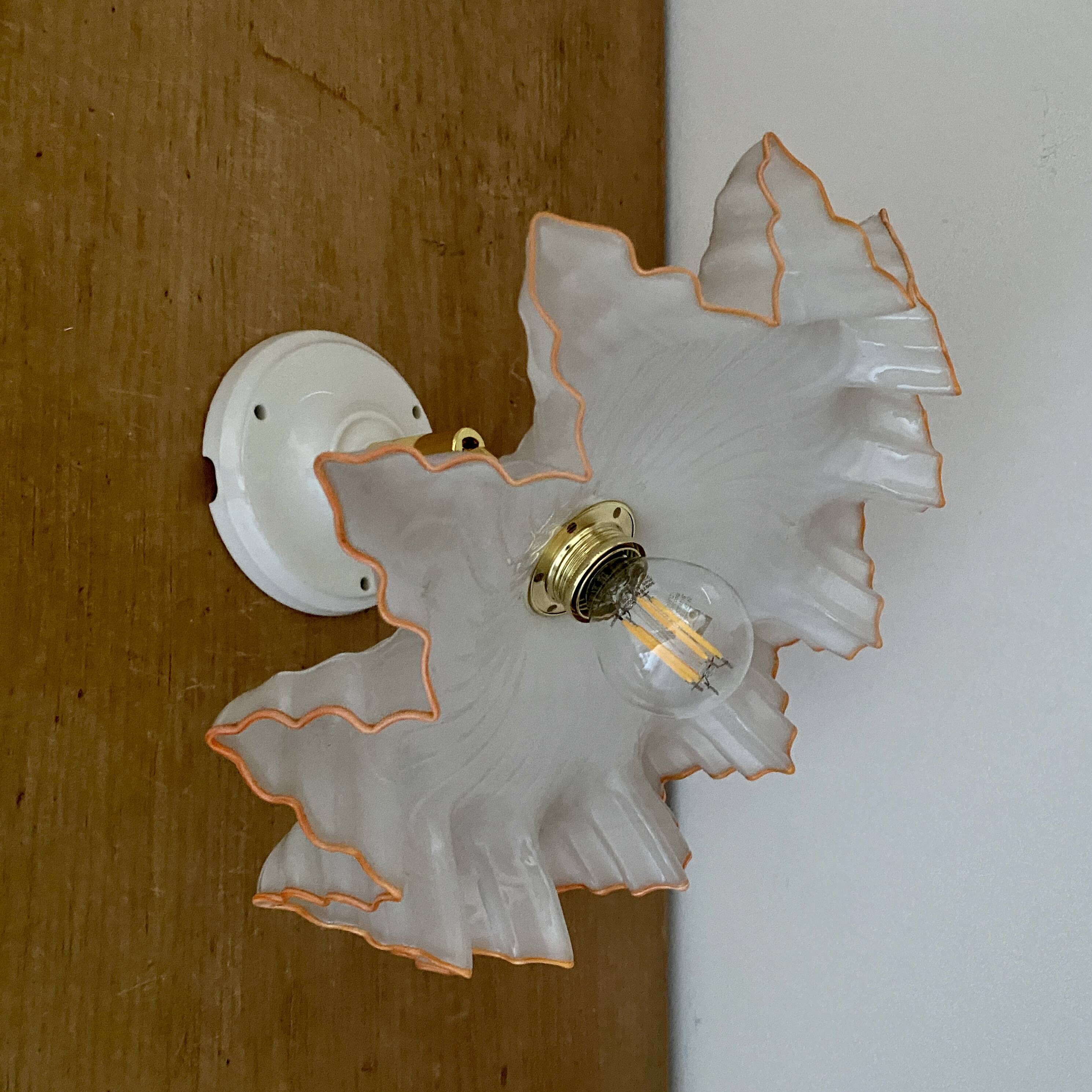 Vintage lampshade wall light in white opaline