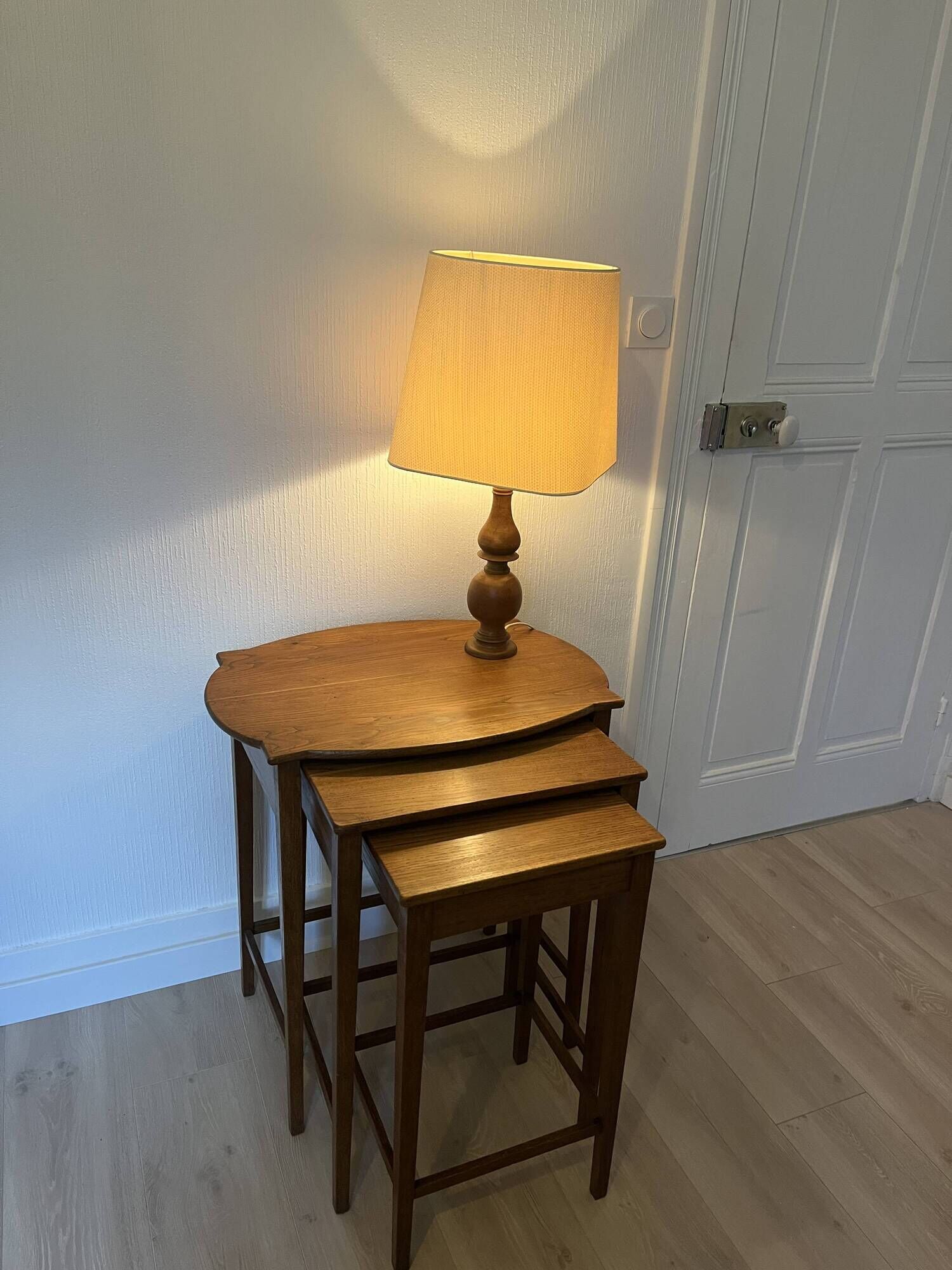 Vintage 1960s nesting tables in solid oak.