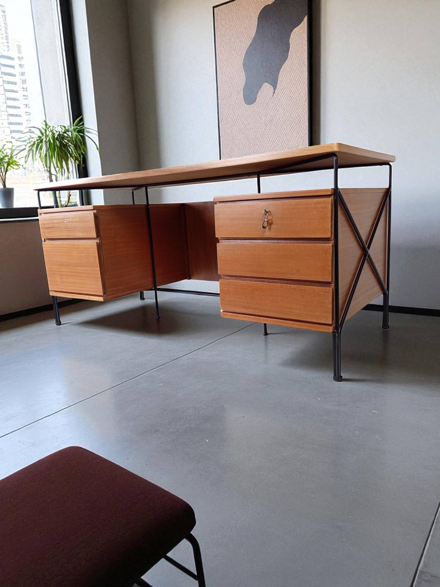 Double caisson desk modernist ARP (Guariche, Motte, Mortier) – 1955