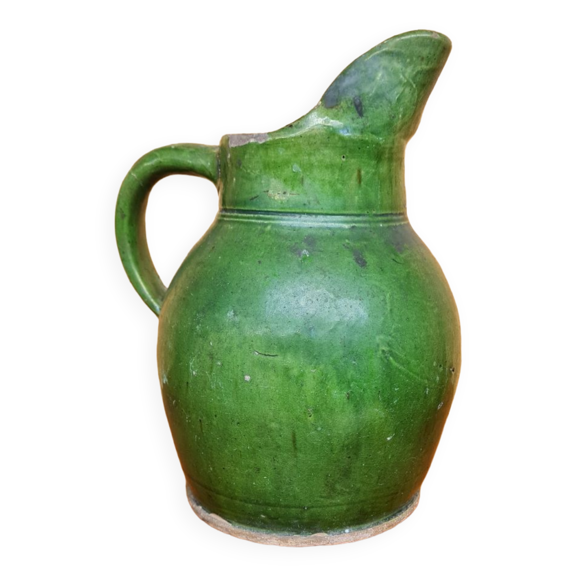 Green varnished stoneware pitcher