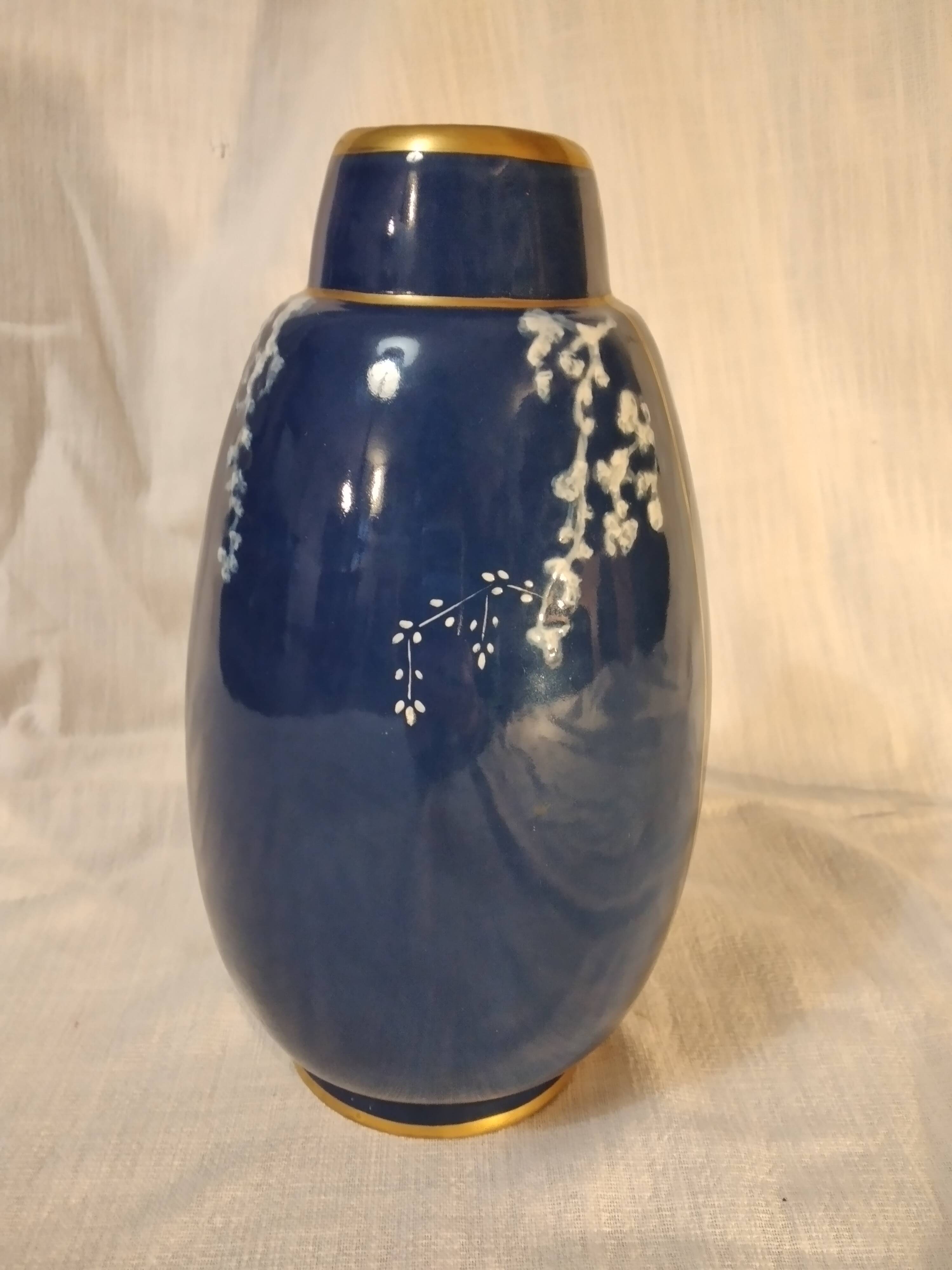 Blue Limoges porcelain vase