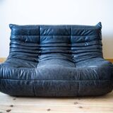 Black leather 3-seat Togo sofa attributed to Michel Ducaroy for Ligne Roset