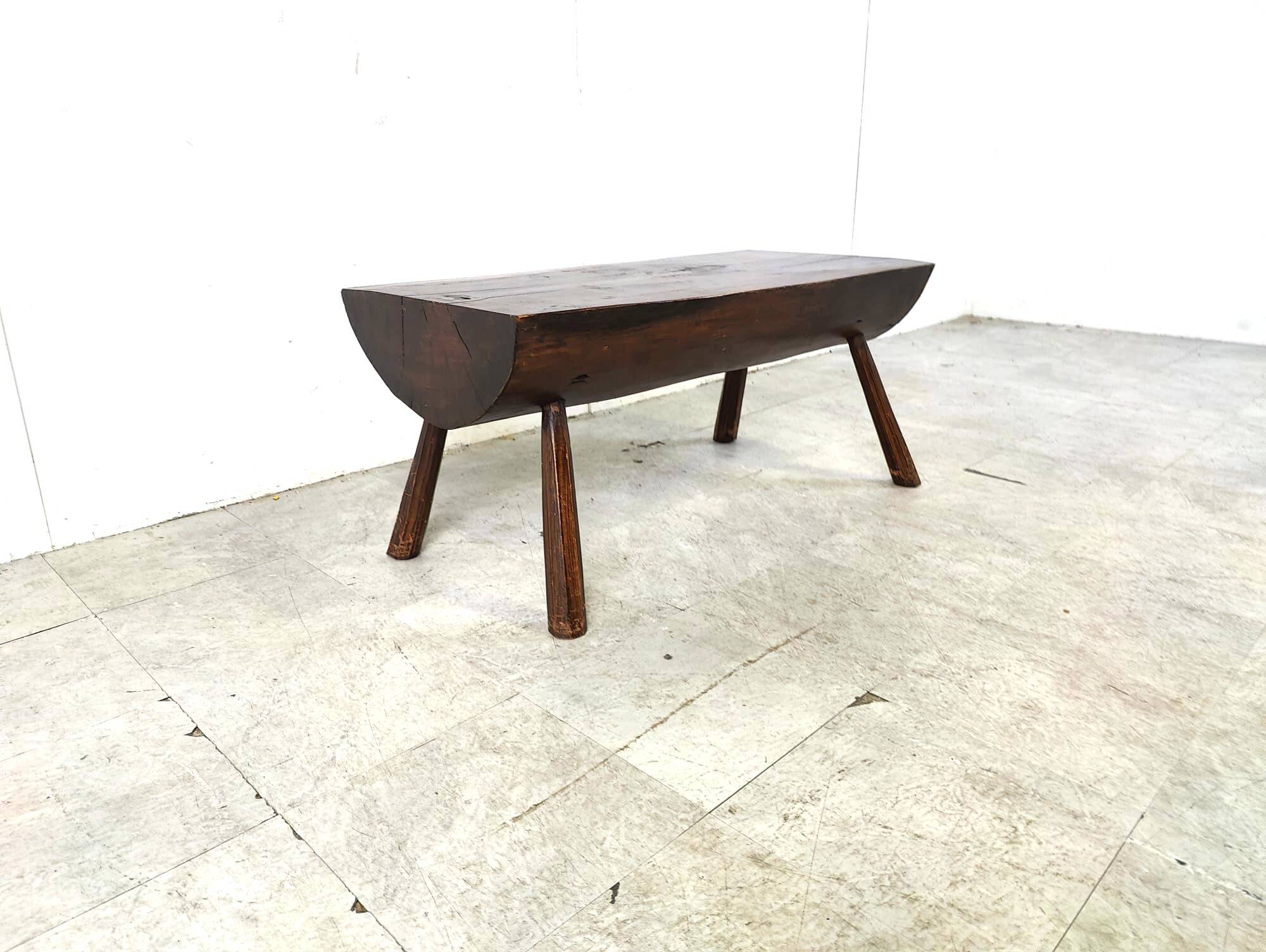 Solid wooden brutalist coffee table, 1960s
