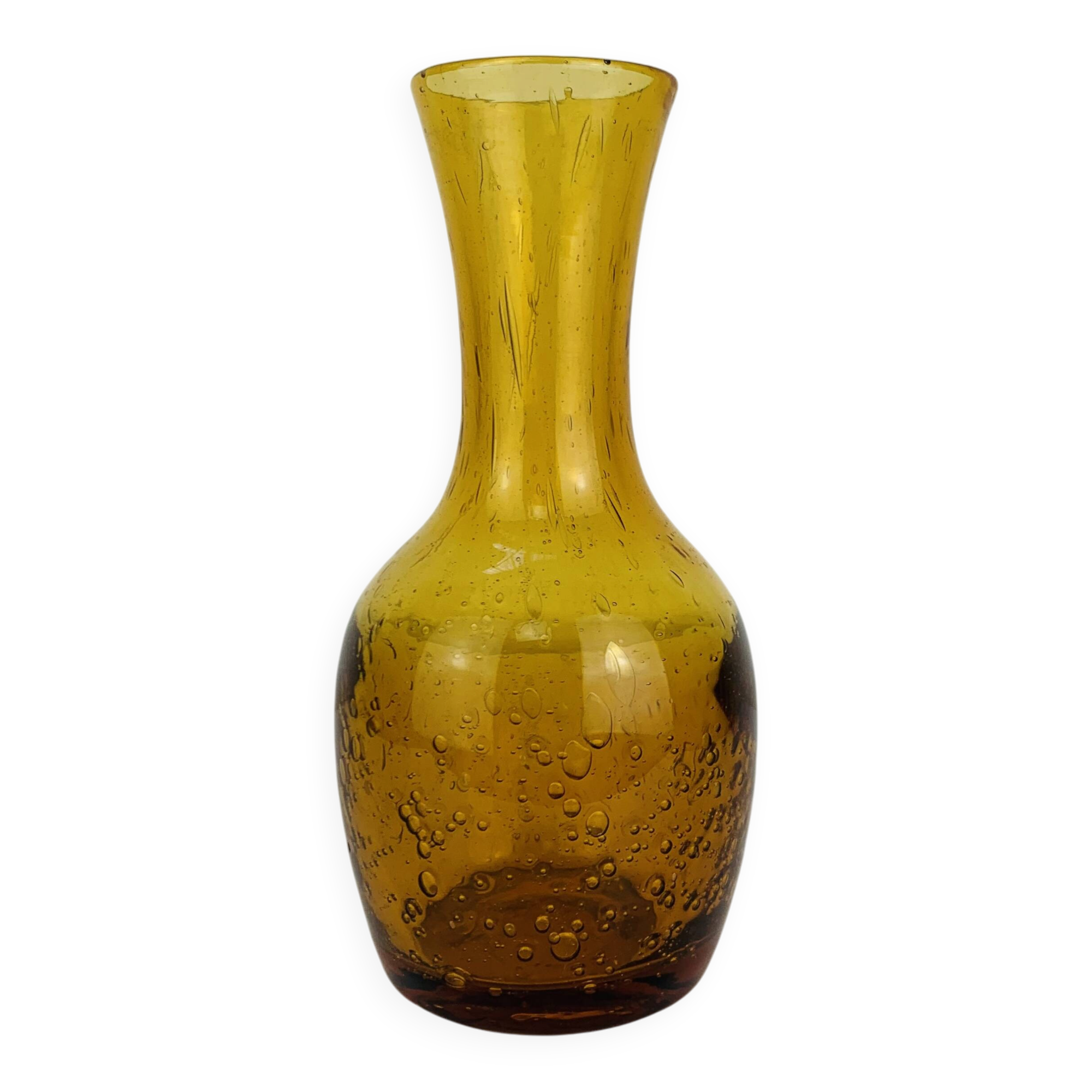 Vase verre bullé ambré vintage