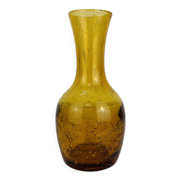 Vase verre bullé ambré vintage