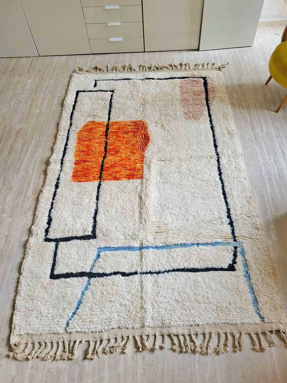 Béni Ouarain rug, geometric terracotta, pink and blue pattern