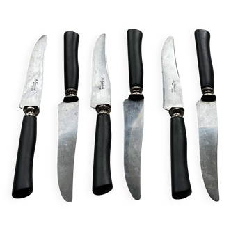 Set of 6 table knives from the 19th century, ebony and silver.