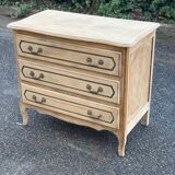 Renovated Louis XV Bibus chest of drawers in raw oak wood with 3 drawers 90c