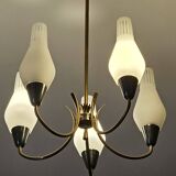 Swedish designer, chandelier, brass, glass, Sweden, 1950s