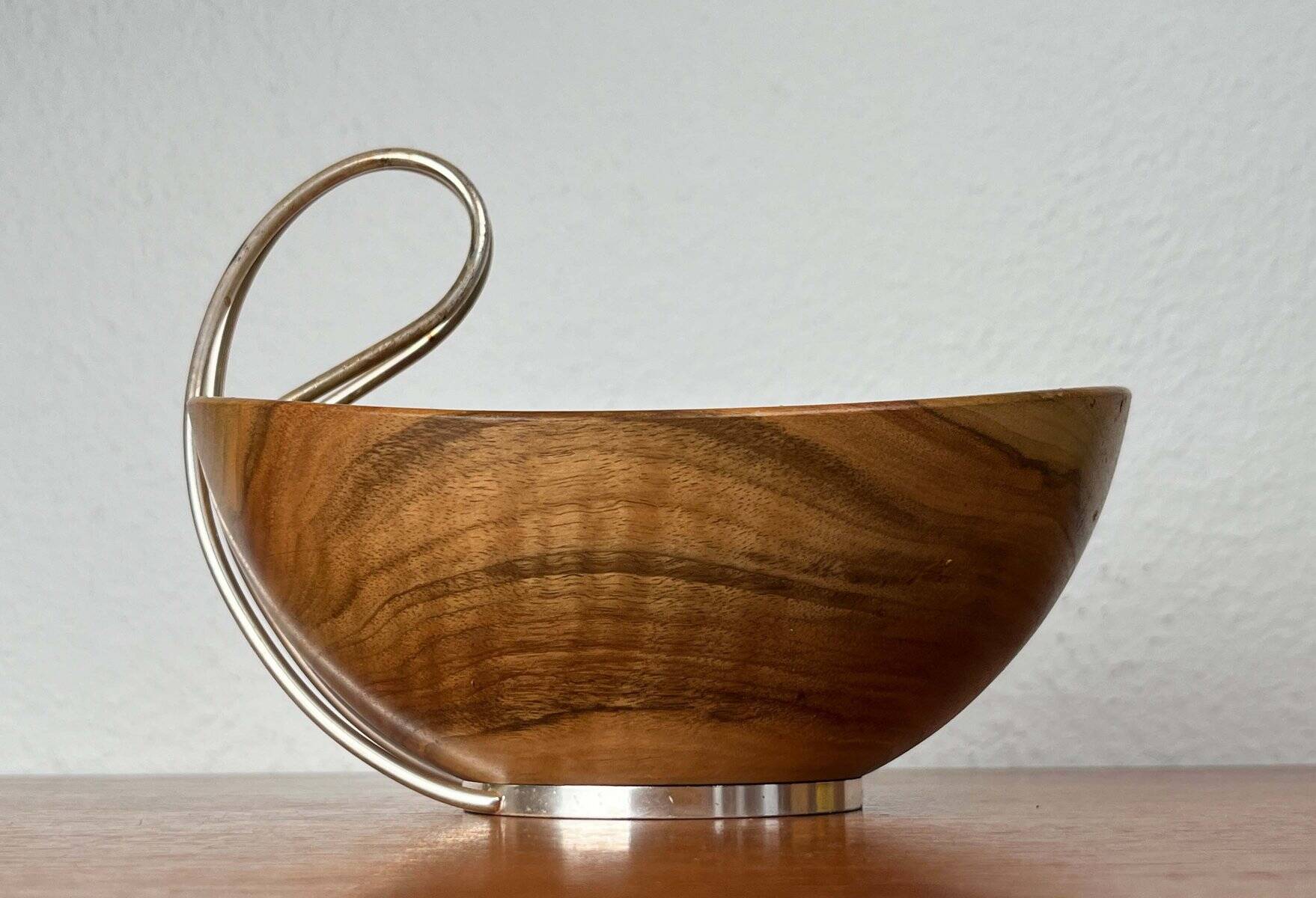 Mid-Century Modern Teak and Silver Plated Metal Bowl from Grasoli, Italy, 1960s