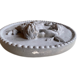 Plaster medallion cherub and garland of flowers patinated gray