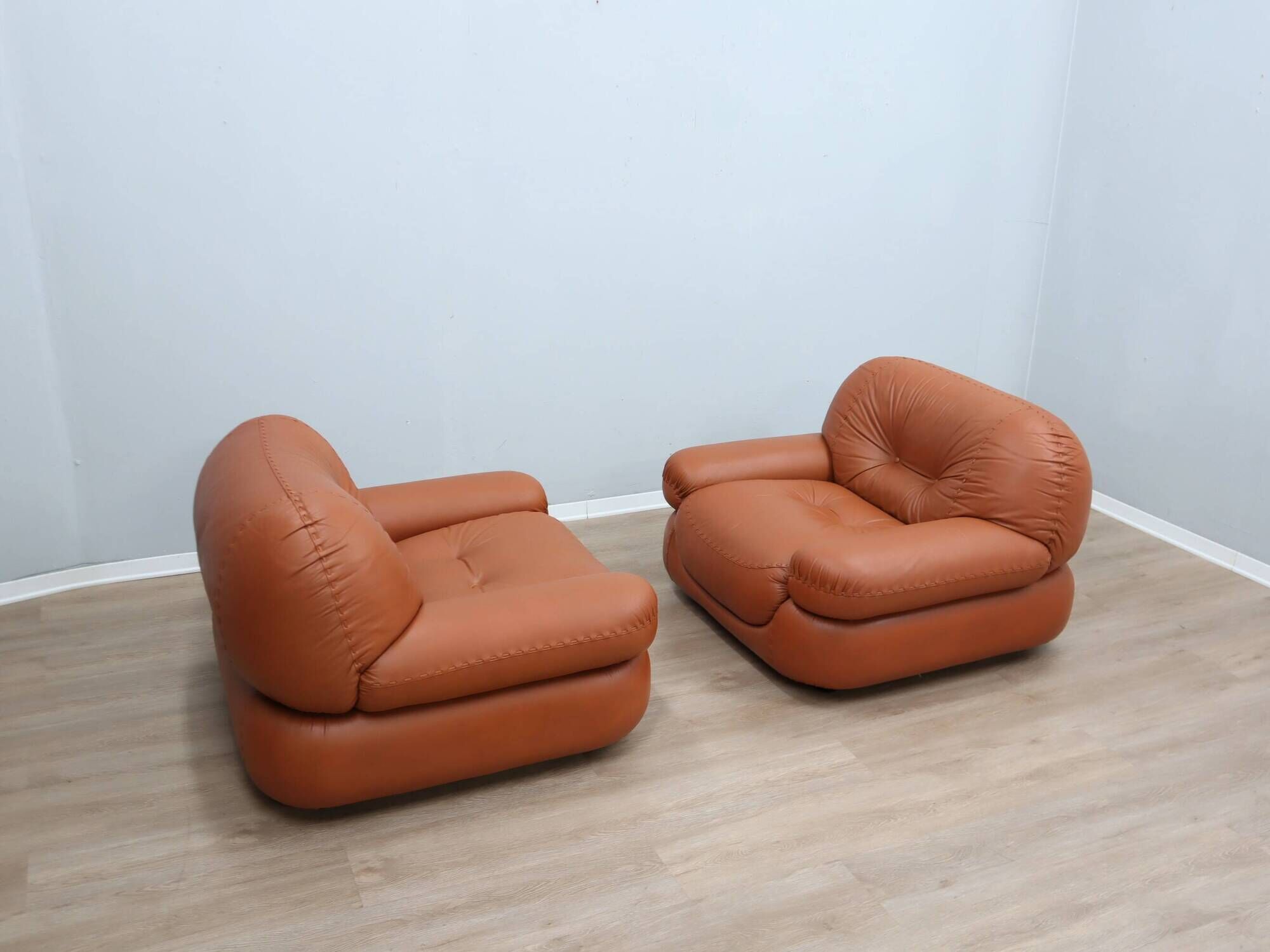 Sapporo cognac leather armchairs by Mobil GIRGI 1970s