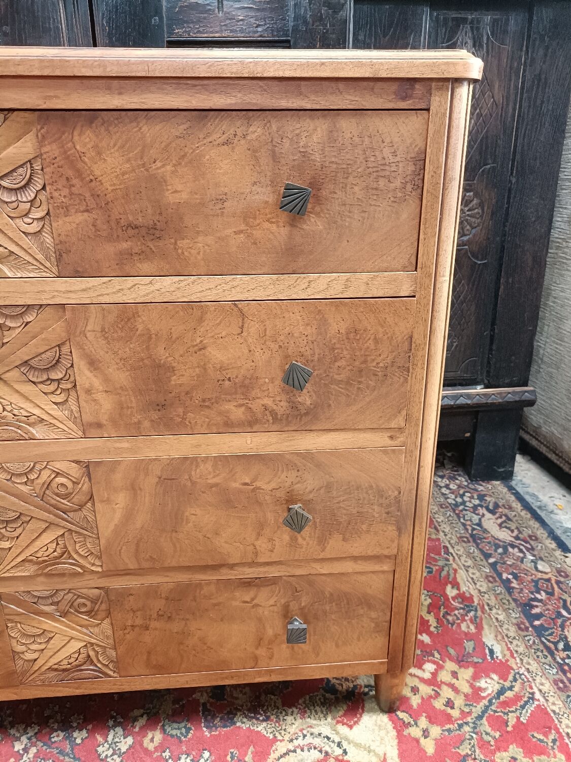 Commode Art-déco années 40, placage noyer