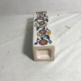 Vase carré ancien céramique émaillée dessin fleurs vintage
