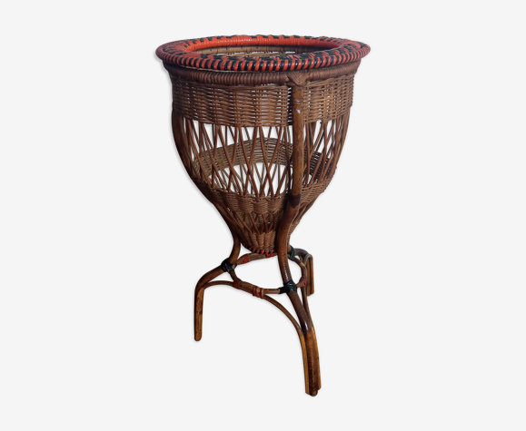 Cache pot en rotin et scoubidou vintage