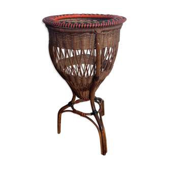 Cache pot in rattan and vintage scoubidou