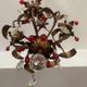 Antique chandelier in gilded sheet metal and red and white crystal pendants, 1900
