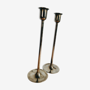 Duo of Scandinavian brass candle holders