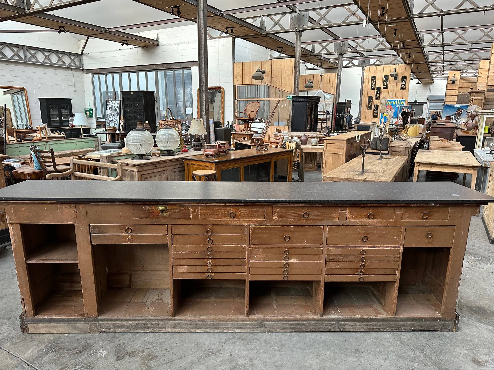 Huge bar counter covered in blue stone