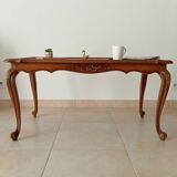 Table basse chippendale vintage en hêtre et rotin style Louis XV