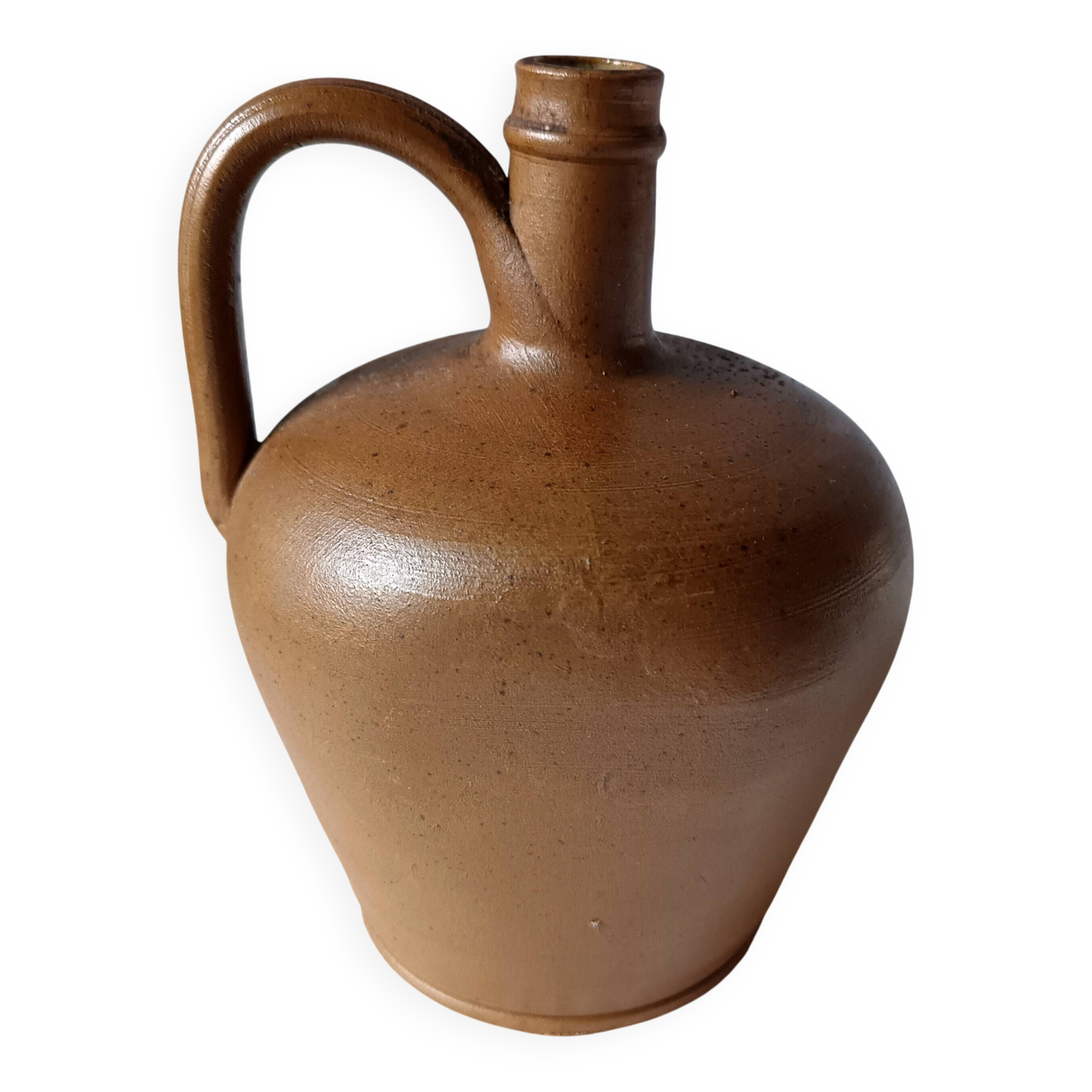 Beau pot à huile ou à vin vintage fait main en grès marron vernissé