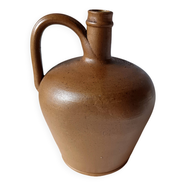 Beau pot à huile ou à vin vintage fait main en grès marron vernissé