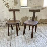 Pair of Aranjou elm “T” chairs