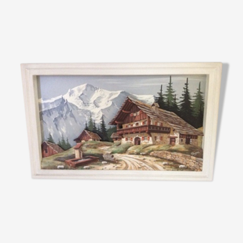 Tableau ancien paysage montagne