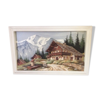 Tableau ancien paysage montagne