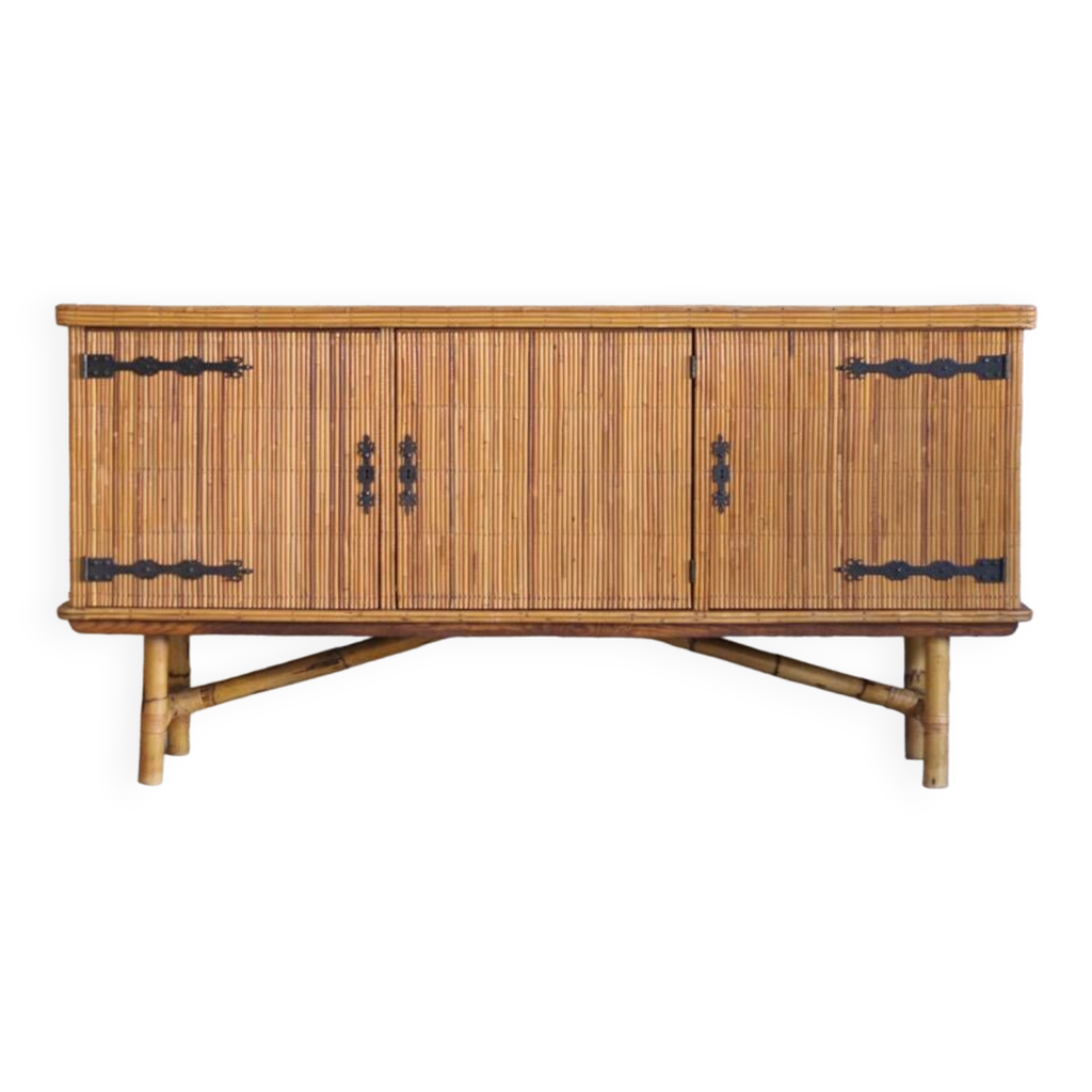 Console enfilade rotin Adrien Audoux & Frida Minnet 1950 | Selency
