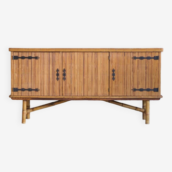 Console enfilade rotin Adrien Audoux & Frida Minnet 1950