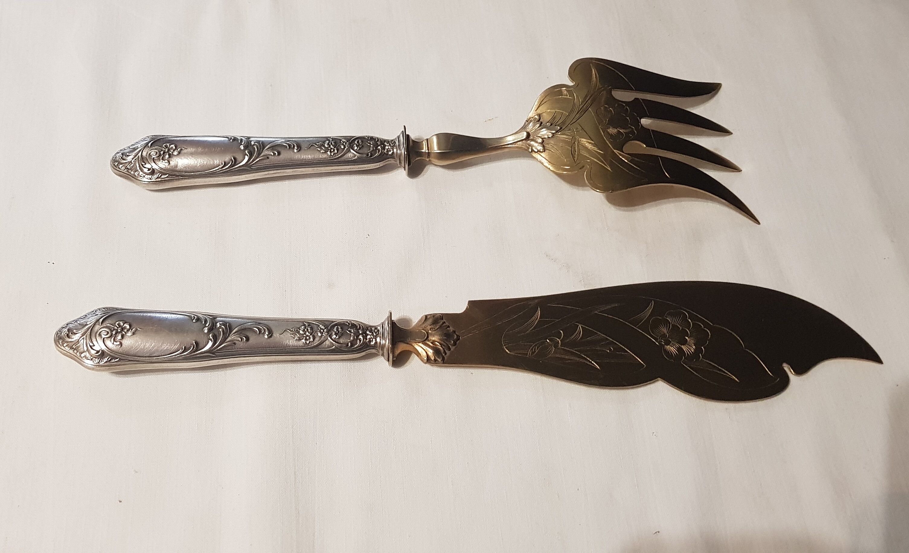 Silver-gilt metal fish service