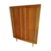 Oak and braided rattan cabinet 60's