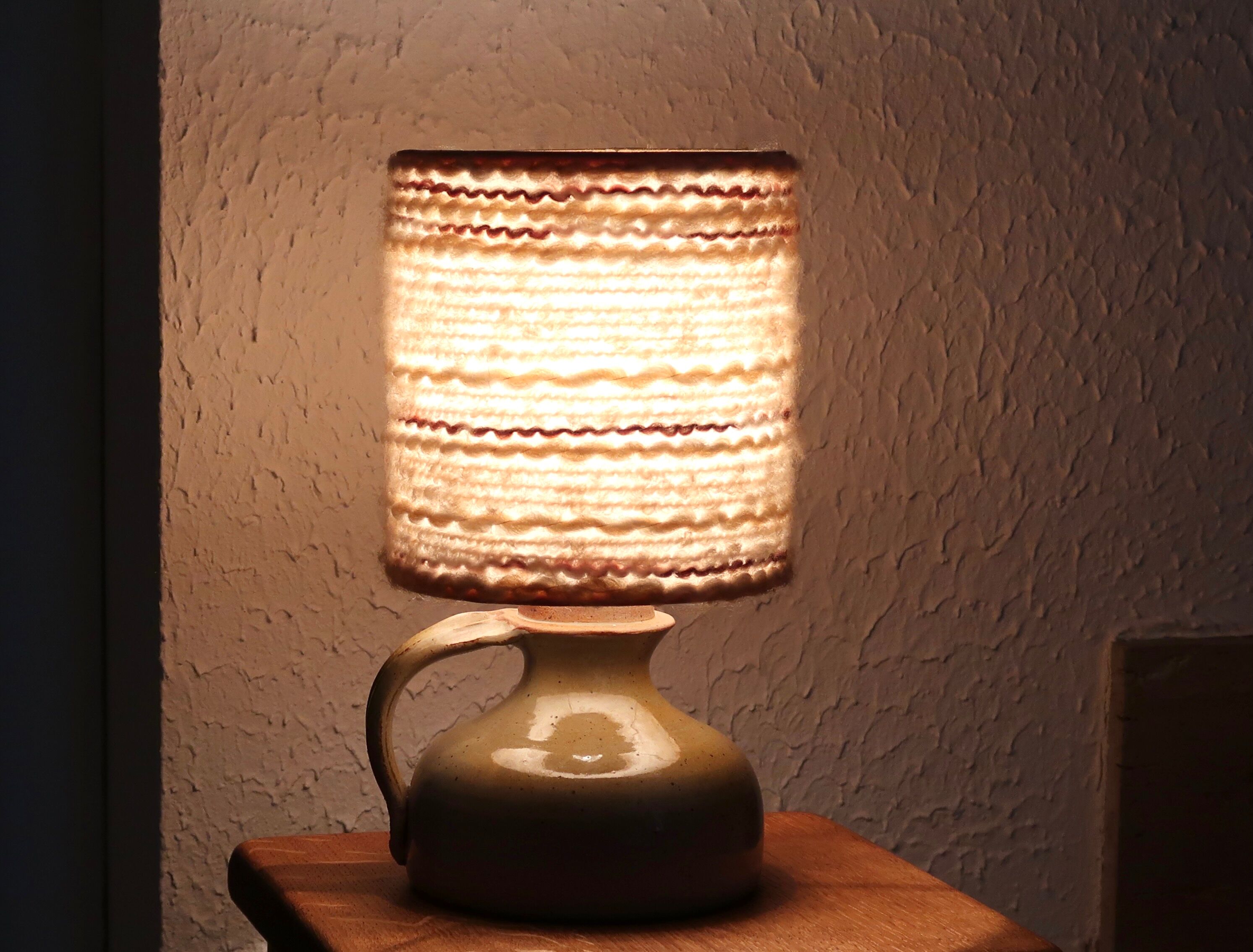 Sandstone lamp, wool lampshade, 60s