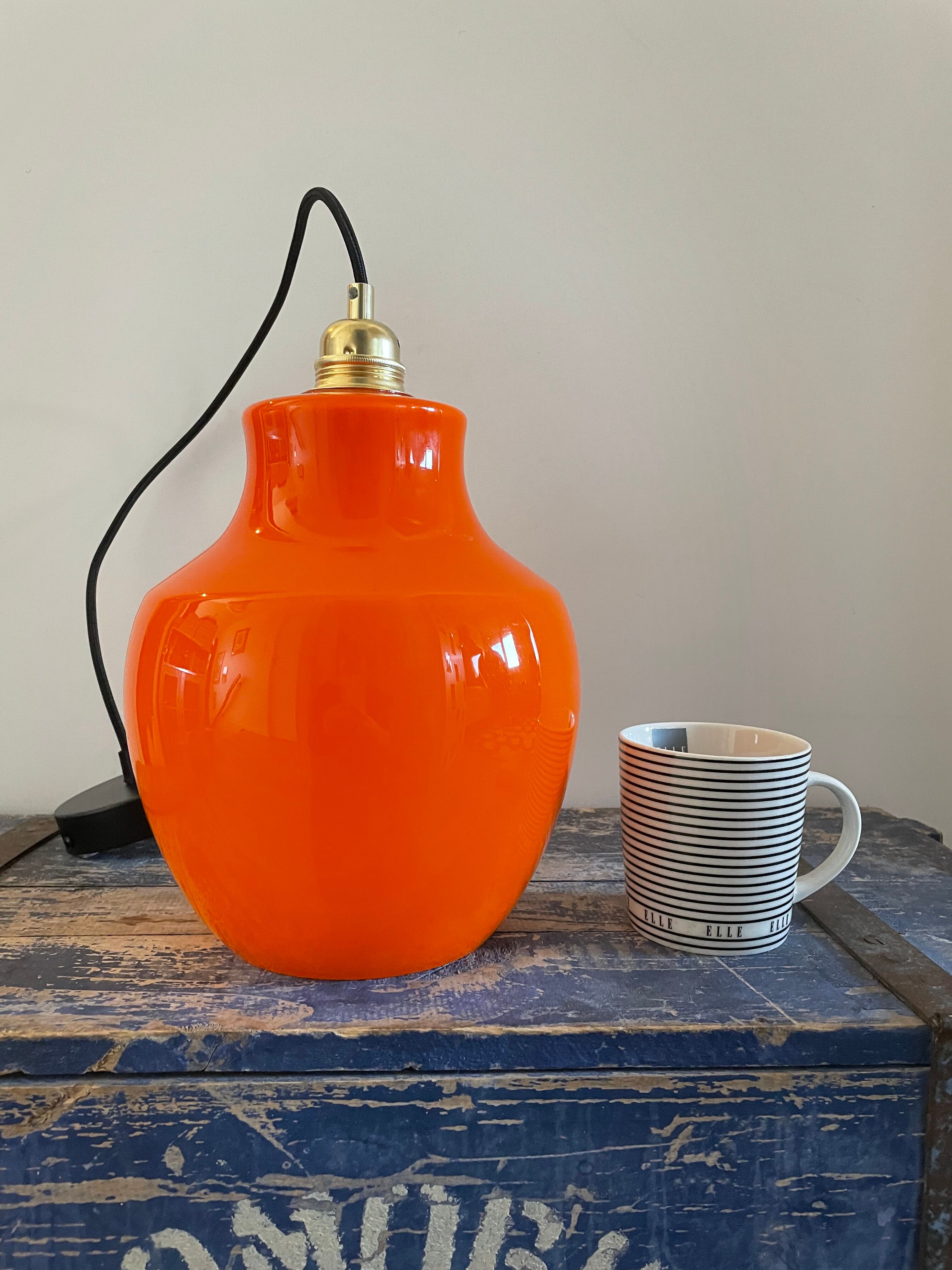 Vintage electrified orange suspension lamp with new