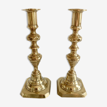 Pair of brass candle holders