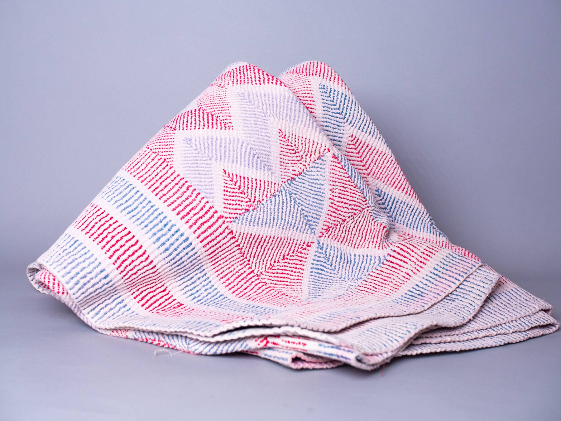 Vintage kantha "Bengal Chevron" blue and red.