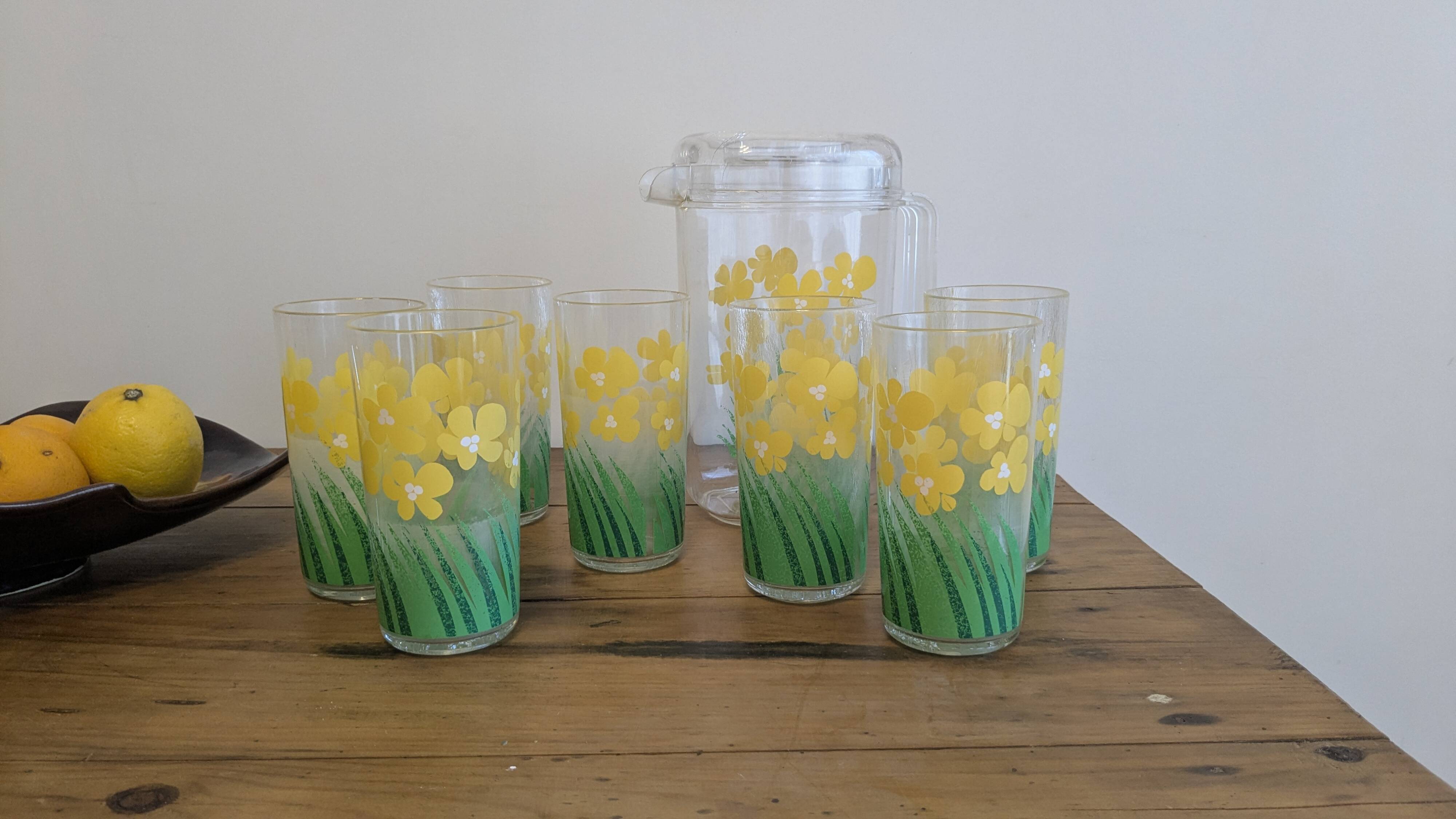 Vintage juice service Chameleon by Pierre Tardif for Neové – jug and 6 glasses