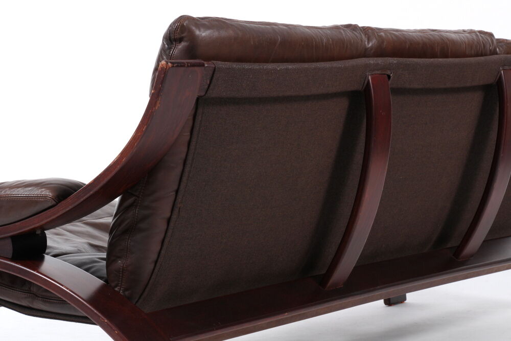 Vintage danish mid century  3 person sofa in brown leather 1970,s