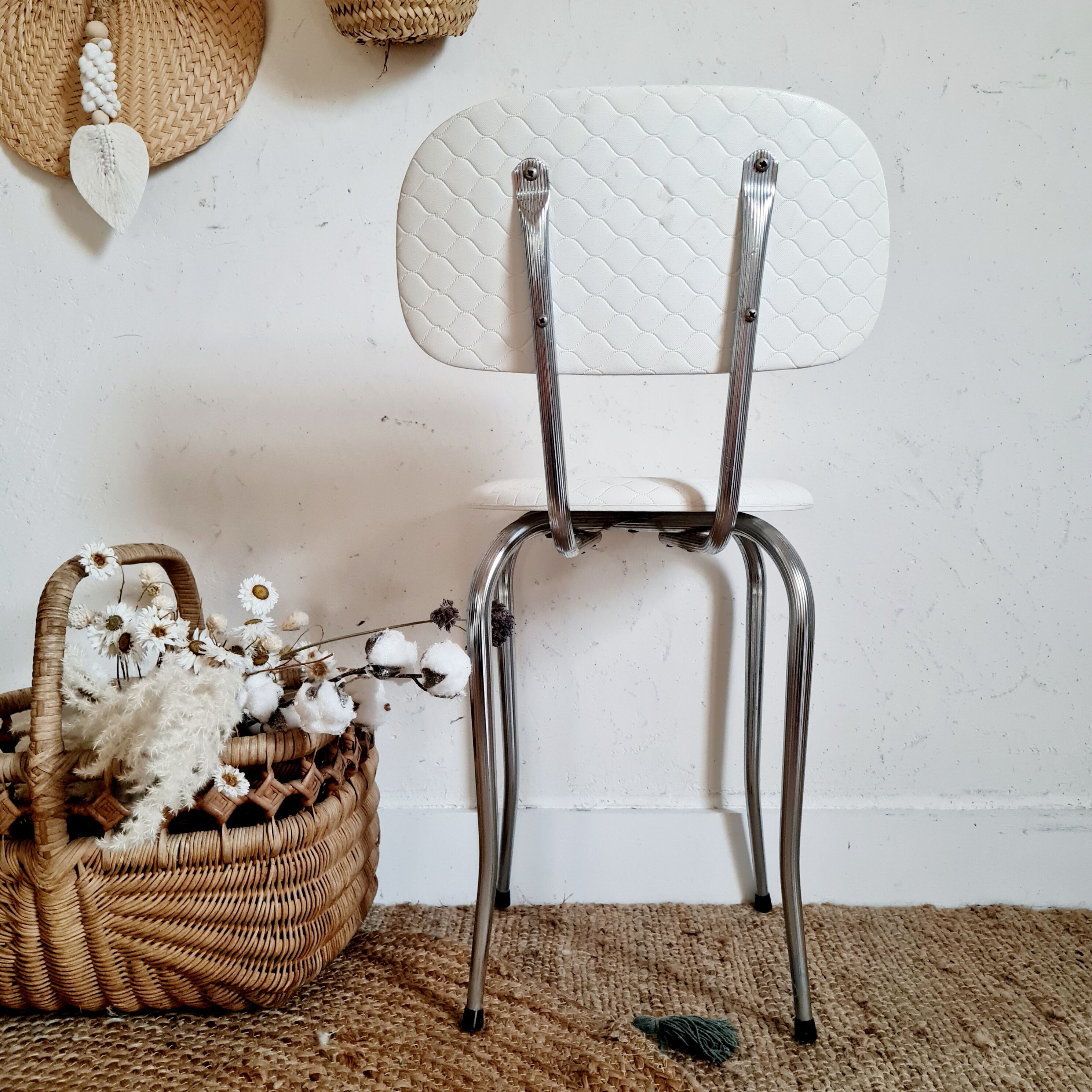 Retro 60s chair metal and white fabric