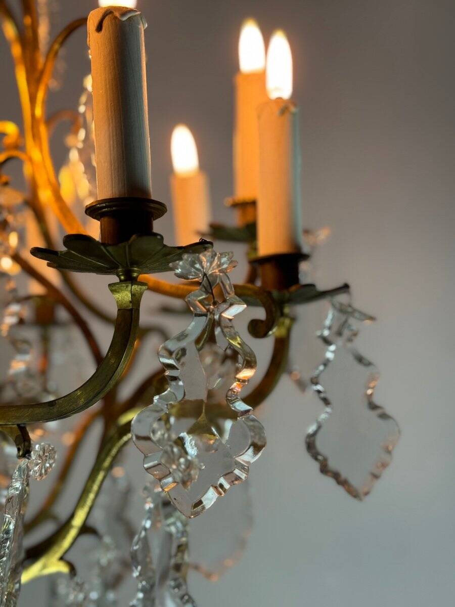 Louis XV style cage chandelier in gilded bronze decorated with tassels circa 1920