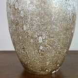 Vintage 80'S white and gold enameled blown glass vase Ht 45 cm