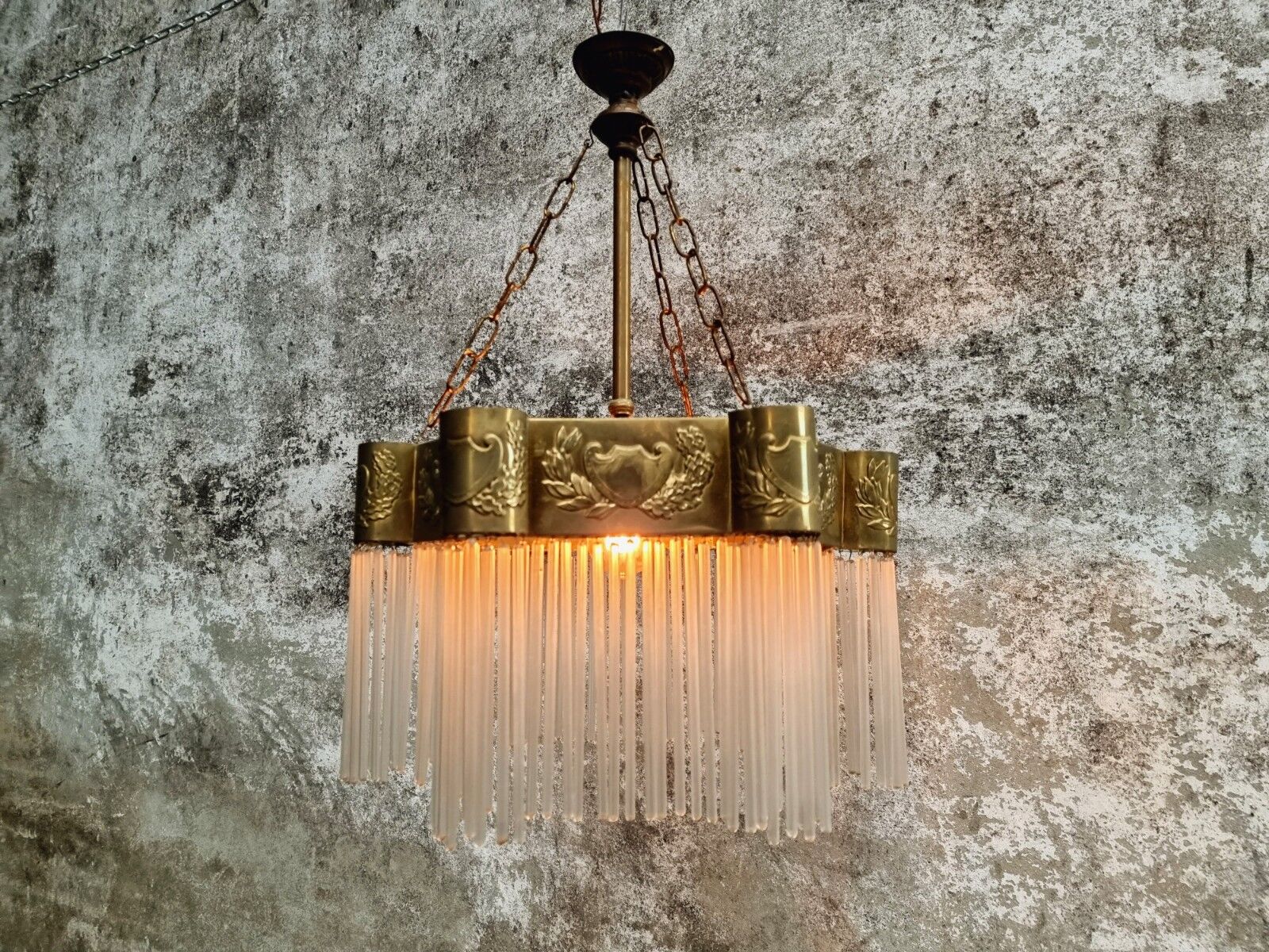 Hanging lamp Art Deco copper with glass beads